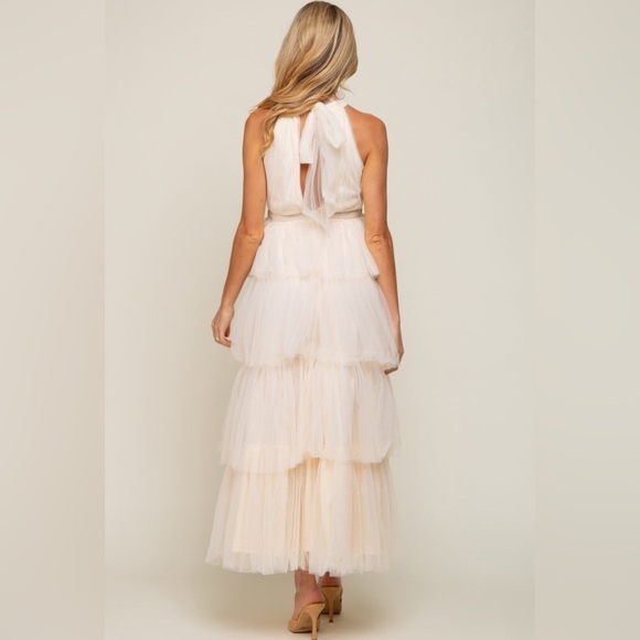 Pinkblush halter tulle ruffle tiered maxi dress nwot - Picture 3 of 5